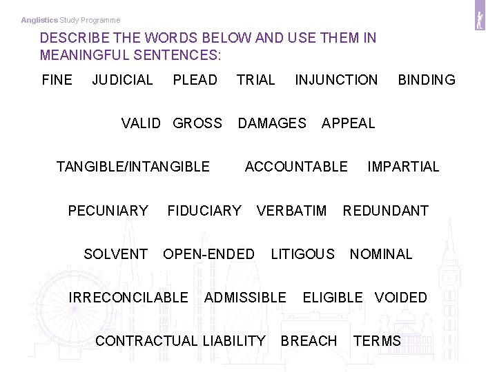 Anglistics Study Programme DESCRIBE THE WORDS BELOW AND USE THEM IN MEANINGFUL SENTENCES: FINE