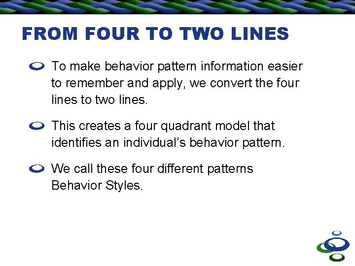FROM FOUR TO TWO LINES To make behavior pattern information easier to remember and