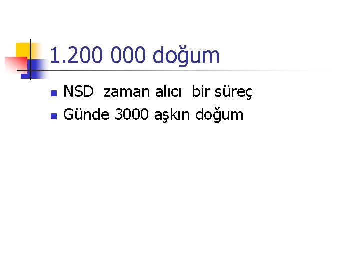 1. 200 000 doğum n n NSD zaman alıcı bir süreç Günde 3000 aşkın