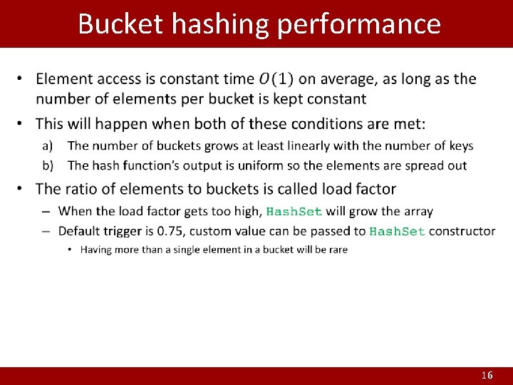 Bucket hashing performance 16 