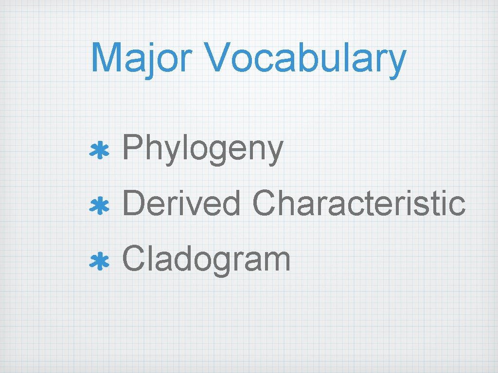 Major Vocabulary Phylogeny Derived Characteristic Cladogram 