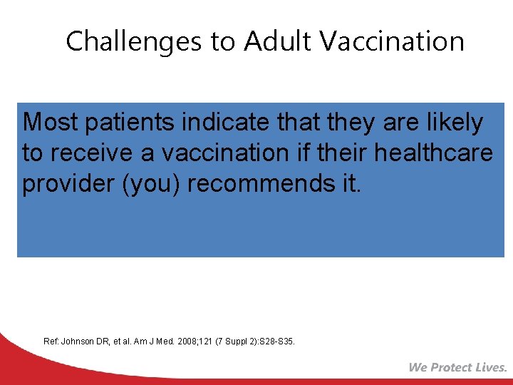 Challenges to Adult Vaccination Most patients indicate that they are likely to receive a