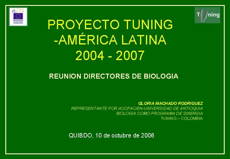 PROYECTO TUNING -AMÉRICA LATINA 2004 - 2007 REUNION DIRECTORES DE BIOLOGIA GLORIA MACHADO RODRIGUEZ