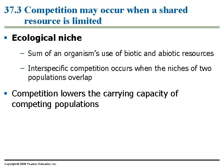 37. 3 Competition may occur when a shared resource is limited § Ecological niche