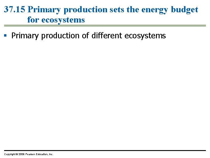 37. 15 Primary production sets the energy budget for ecosystems § Primary production of