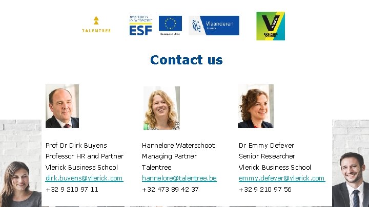 Contact us Prof Dr Dirk Buyens Hannelore Waterschoot Dr Emmy Defever Professor HR and