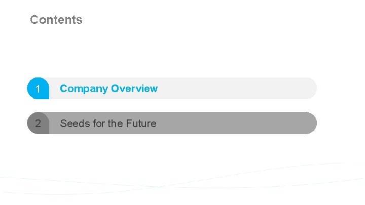 Contents 1 Company Overview 2 Seeds for the Future 2 