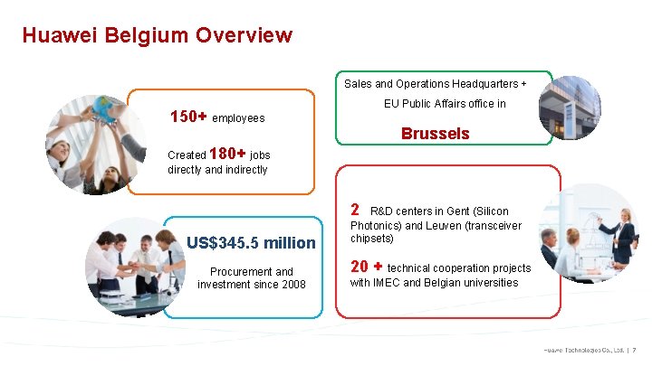 Huawei Belgium Overview Sales and Operations Headquarters + 150+ employees EU Public Affairs office