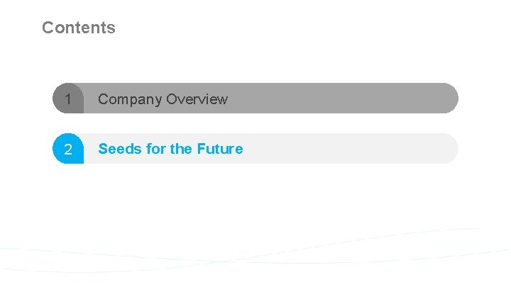 Contents 1 Company Overview 2 Seeds for the Future 8 