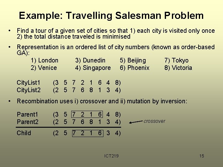 Example: Travelling Salesman Problem • Find a tour of a given set of cities