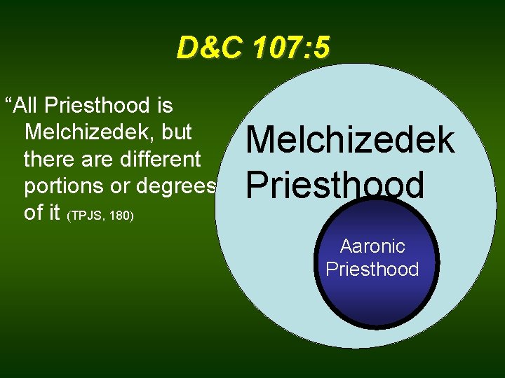 D&C 107: 5 “All Priesthood is Melchizedek, but there are different portions or degrees