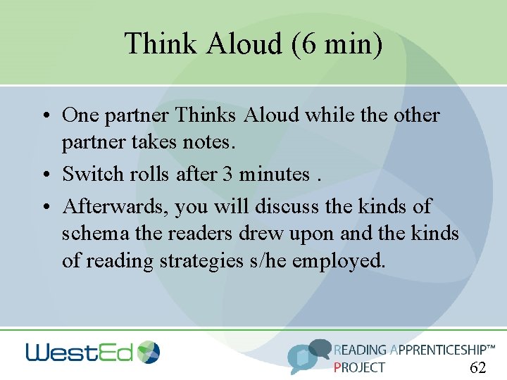 Think Aloud (6 min) • One partner Thinks Aloud while the other partner takes