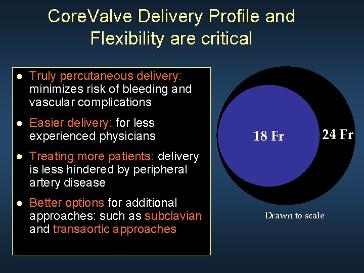 Core. Valve Delivery Profile and Flexibility are critical ● Truly percutaneous delivery: minimizes risk