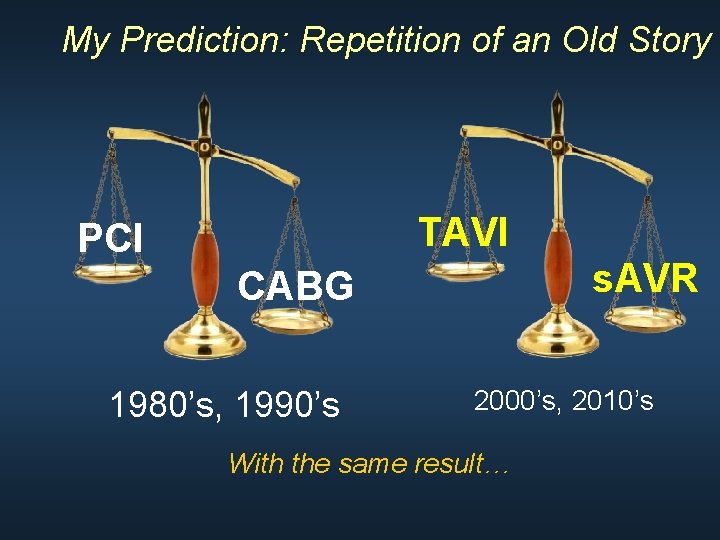 My Prediction: Repetition of an Old Story TAVI PCI s. AVR CABG 1980’s, 1990’s