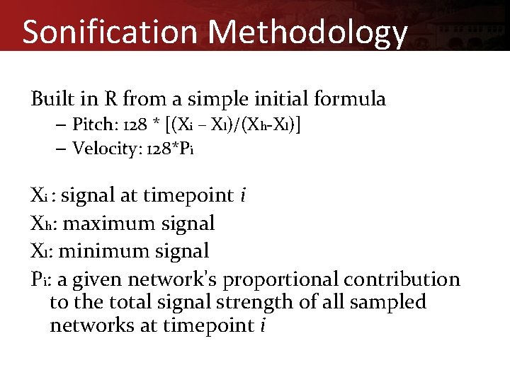 Sonification Methodology Built in R from a simple initial formula – Pitch: 128 *