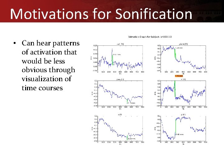 Motivations for Sonification • Can hear patterns of activation that would be less obvious