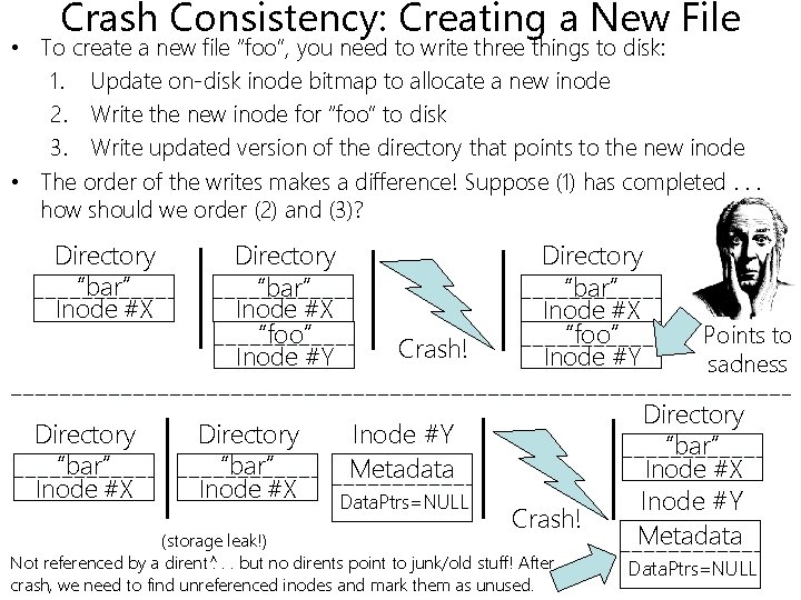 Crash Consistency: Creating a New File • To create a new file “foo”, you