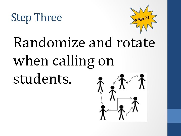 Step Three page 23 Randomize and rotate when calling on students. 