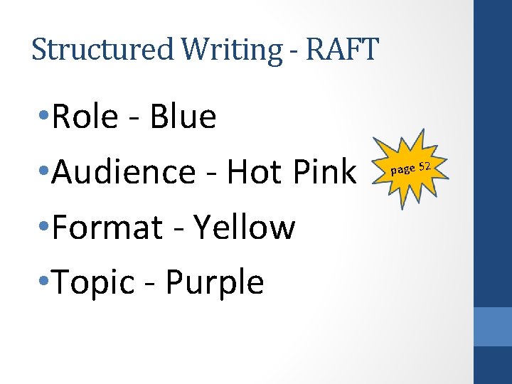 Structured Writing - RAFT • Role - Blue • Audience - Hot Pink •