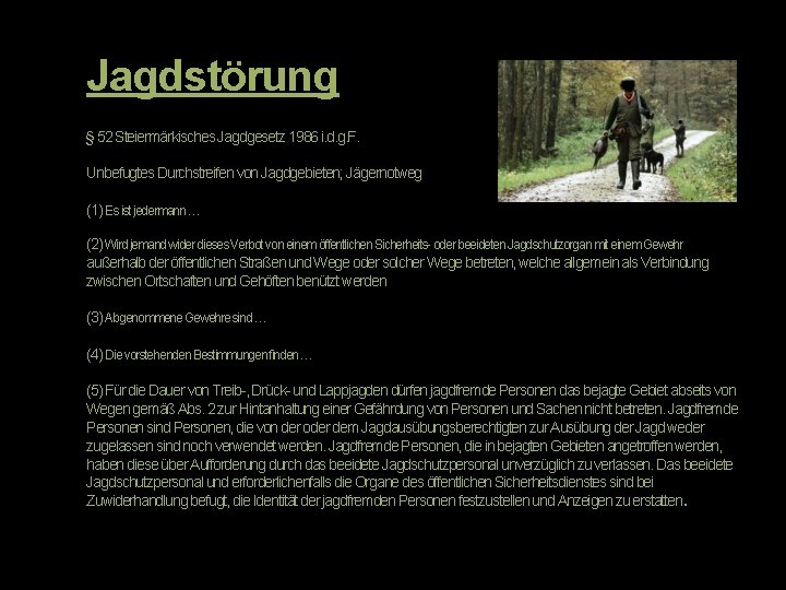 Jagdstörung § 52 Steiermärkisches Jagdgesetz 1986 i. d. g. F. Unbefugtes Durchstreifen von Jagdgebieten;