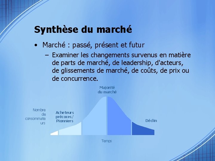 Synthèse du marché • Marché : passé, présent et futur – Examiner les changements