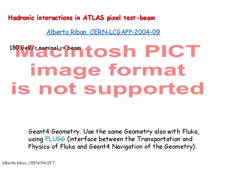 Hadronic interactions in ATLAS pixel test-beam Alberto Ribon CERN-LCGAPP-2004 -09 180 Ge. V/c nominal