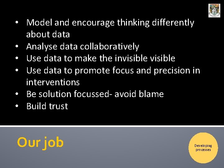 • Model and encourage thinking differently about data • Analyse data collaboratively • • Model and encourage thinking differently about data • Analyse data collaboratively •