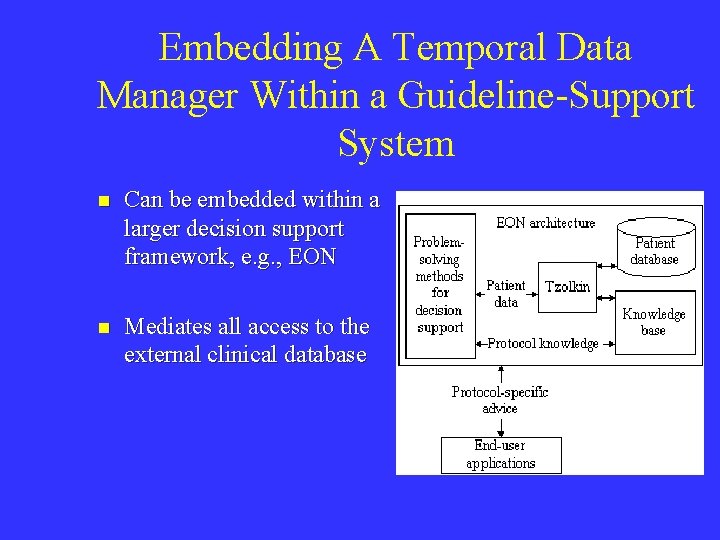 Embedding A Temporal Data Manager Within a Guideline-Support System n Can be embedded within