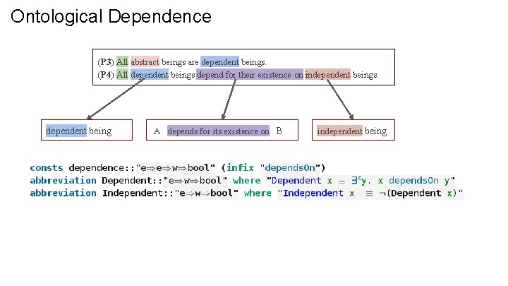 Ontological Dependence (P 3) All abstract beings are dependent beings. (P 4) All dependent