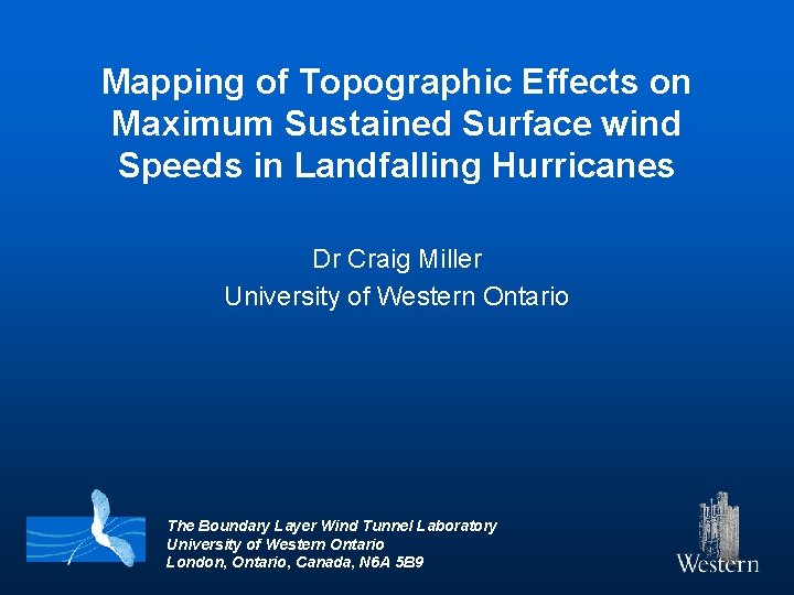 Mapping of Topographic Effects on Maximum Sustained Surface wind Speeds in Landfalling Hurricanes Dr