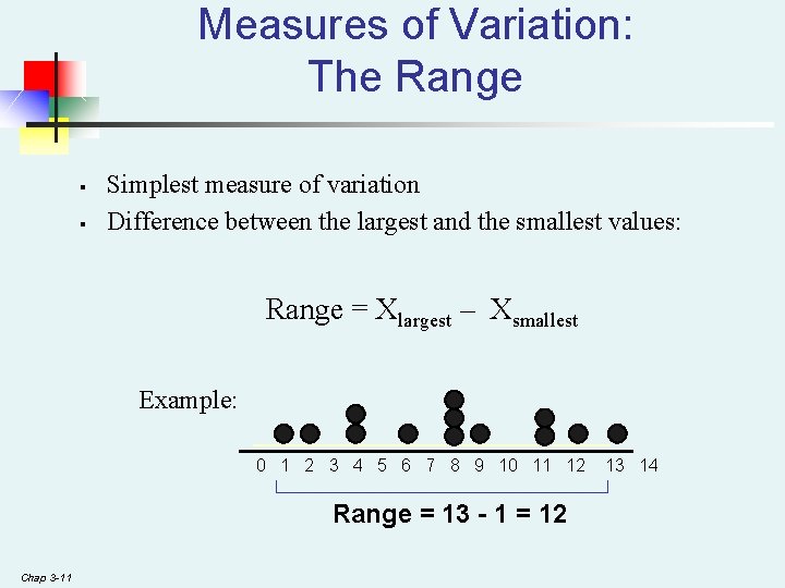 Measures of Variation: The Range § § Simplest measure of variation Difference between the Measures of Variation: The Range § § Simplest measure of variation Difference between the