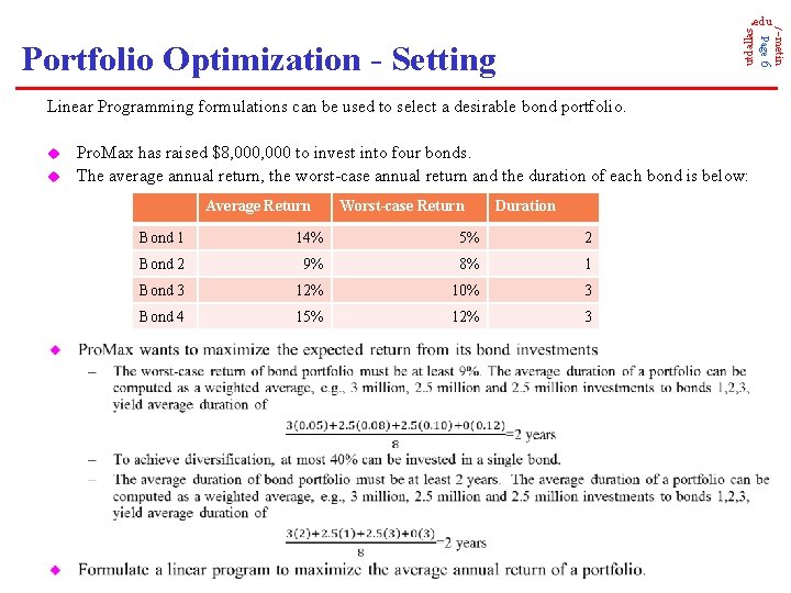 utdallas Page 6 Portfolio Optimization - Setting Linear Programming formulations can be used to