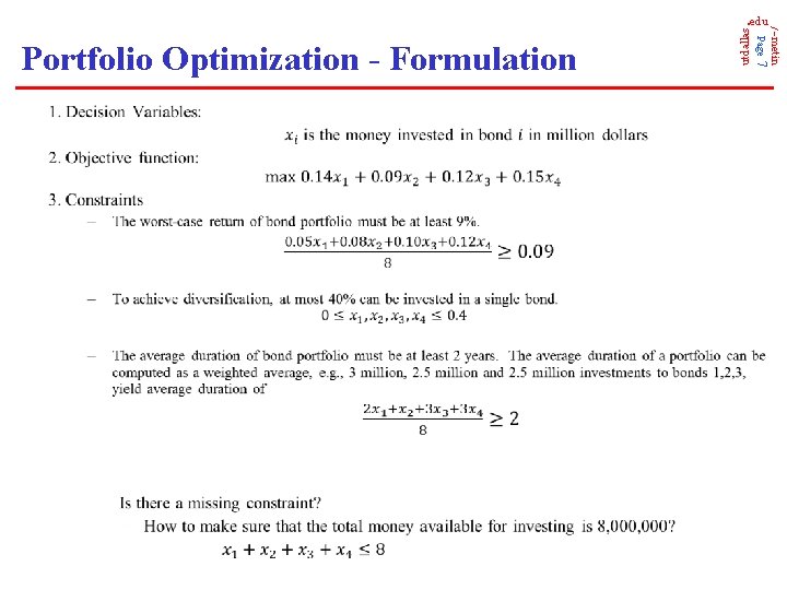  utdallas Page 7 Portfolio Optimization - Formulation /~metin . edu 