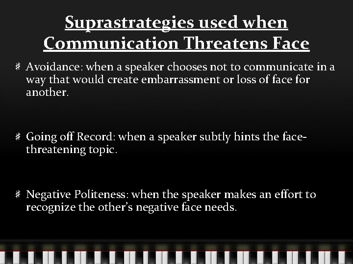 Suprastrategies used when Communication Threatens Face Avoidance: when a speaker chooses not to communicate