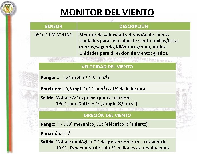 MONITOR DEL VIENTO SENSOR 05103 RM YOUNG DESCRIPCIÓN Monitor de velocidad y dirección de