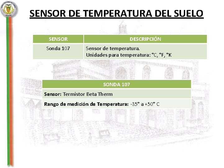 SENSOR DE TEMPERATURA DEL SUELO SENSOR Sonda 107 DESCRIPCIÓN Sensor de temperatura. Unidades para