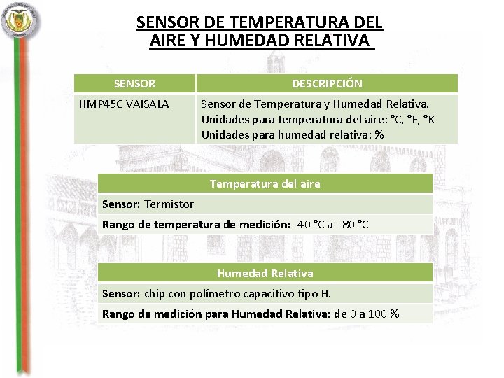 SENSOR DE TEMPERATURA DEL AIRE Y HUMEDAD RELATIVA SENSOR HMP 45 C VAISALA DESCRIPCIÓN