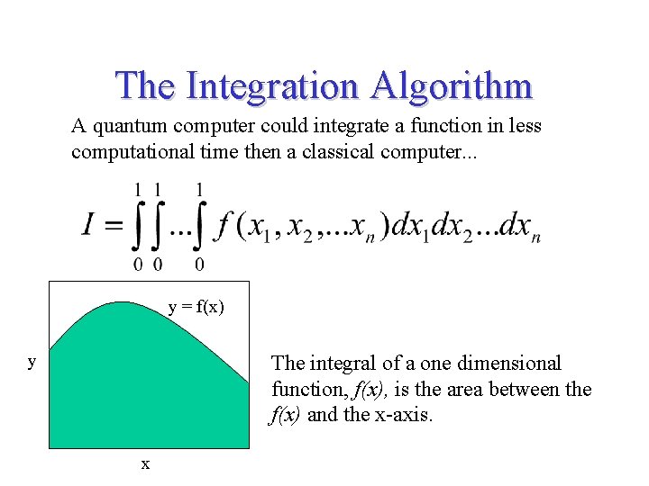 The Integration Algorithm A quantum computer could integrate a function in less computational time