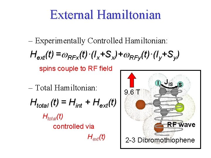 External Hamiltonian – Experimentally Controlled Hamiltonian: Hext(t) =w. RFx(t)·(Ix+Sx)+w. RFy(t)·(Iy+Sy) spins couple to RF