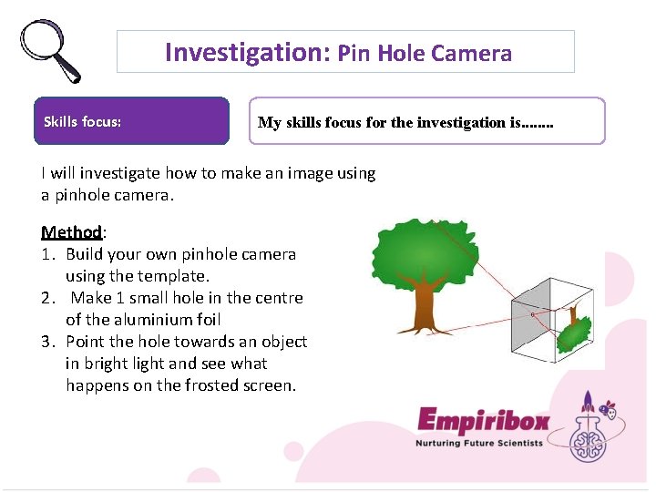 Investigation: Pin Hole Camera Skills focus: My skills focus for the investigation is. .