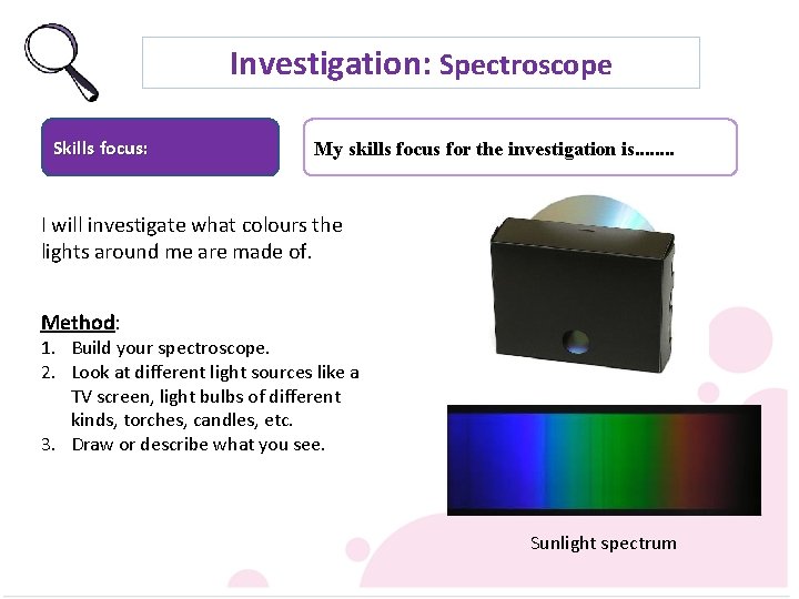 Investigation: Spectroscope Skills focus: My skills focus for the investigation is. . . .