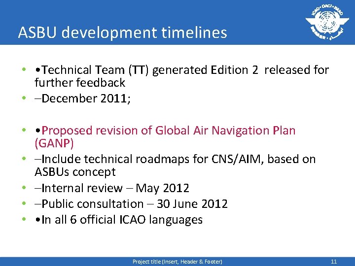 ASBU development timelines • • Technical Team (TT) generated Edition 2 released for further