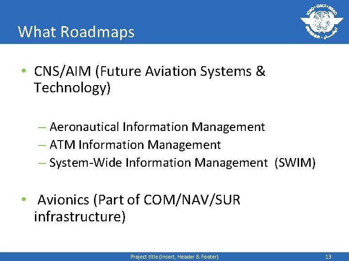 What Roadmaps • CNS/AIM (Future Aviation Systems & Technology) – Aeronautical Information Management –