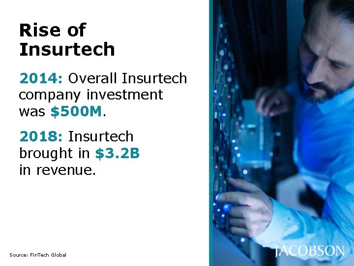 Rise of Insurtech 2014: Overall Insurtech company investment was $500 M. 2018: Insurtech brought Rise of Insurtech 2014: Overall Insurtech company investment was $500 M. 2018: Insurtech brought