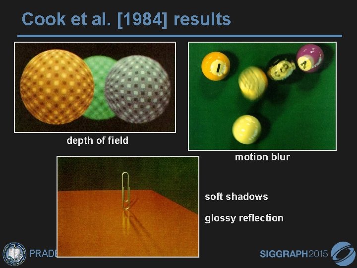 Cook et al. [1984] results depth of field motion blur soft shadows glossy reflection