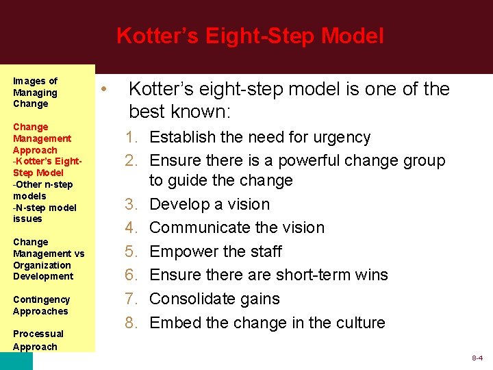 Kotter’s Eight-Step Model Images of Managing Change Management Approach -Kotter’s Eight. Step Model -Other