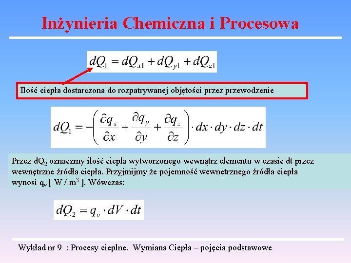 Inżynieria Chemiczna i Procesowa Ilość ciepła dostarczona do rozpatrywanej objętości przez przewodzenie Przez d.