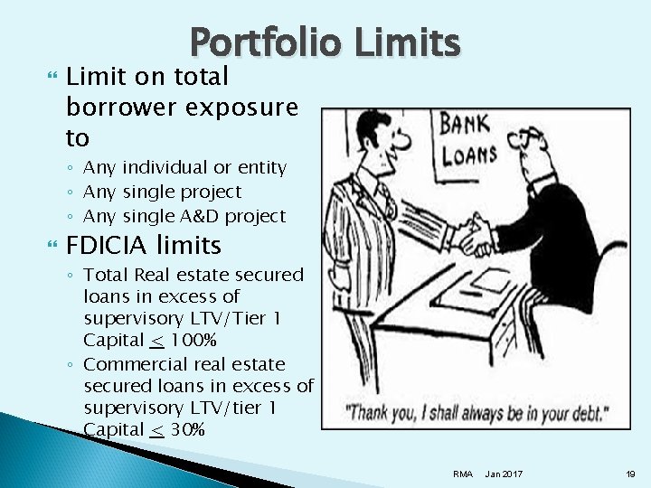  Portfolio Limits Limit on total borrower exposure to ◦ Any individual or entity