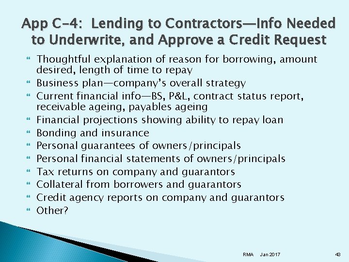 App C-4: Lending to Contractors—Info Needed to Underwrite, and Approve a Credit Request Thoughtful