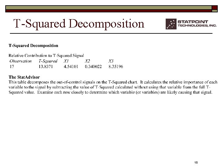 T-Squared Decomposition 16 